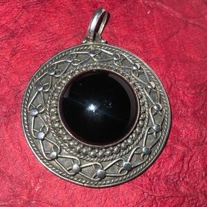 Elegant Authentic Black Onyx Sterling Silver Vintage Statement Pendant